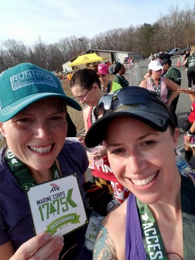 Theresa, a fellow Blue Ridge Marathon blogger/ambassador found me on the course and got me through it!